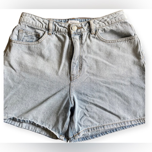 Blue Light Wash High Waisted Mom Jean Shorts - Picture 3 of 6